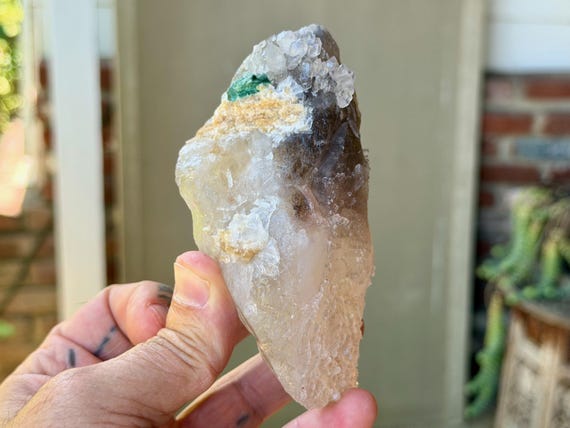 Canga Rose Quartz & Smoky Quartz, Green Tourmaline, 430g, Natural Crystallized Formation, Heart Chakra, Taquaral, Brazil V431