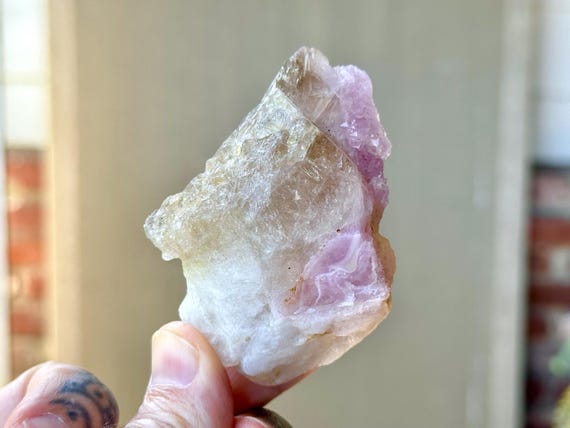 Canga Rose Quartz on Elestial Citrine, 158g, New Find, Heart Chakra Crystal for Love and Sensuality, Taquaral, Brazil W828