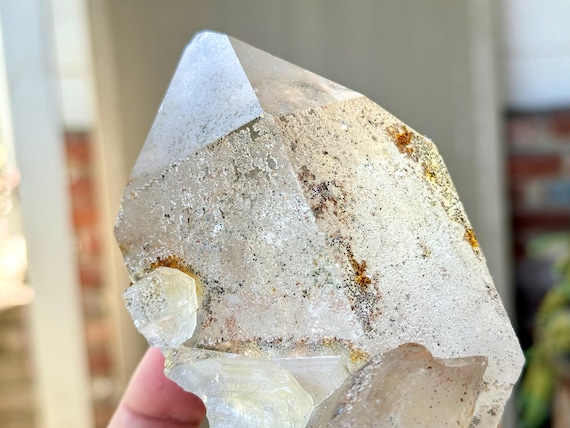 Water Clear Quartz with Black Hematite, Naturally Etched, 363g, Old Find, Gouveia, Minas Gerais, Brazil W470