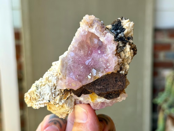 Canga Rose Quartz with Feldspar, 162g, New Find, Crystallized Rose Quartz, Heart Chakra, Taquaral, Brazil W766
