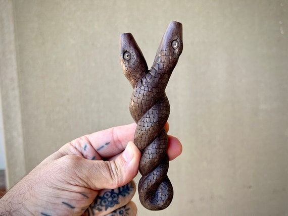 Serpent Kuripe, Hand Carved Snake Kuripe with Exquisite Detail, Hand Carved from a Single Block of Dark Sono Wood
