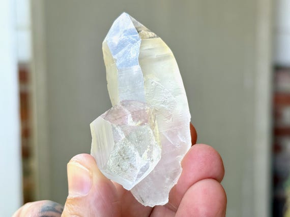 Lemurian Quartz, Water Clear with Black Tourmaline & Record Keeper, Mother and Child Formation, 70g, Diamantina, Minas Gerais, Brazil T408
