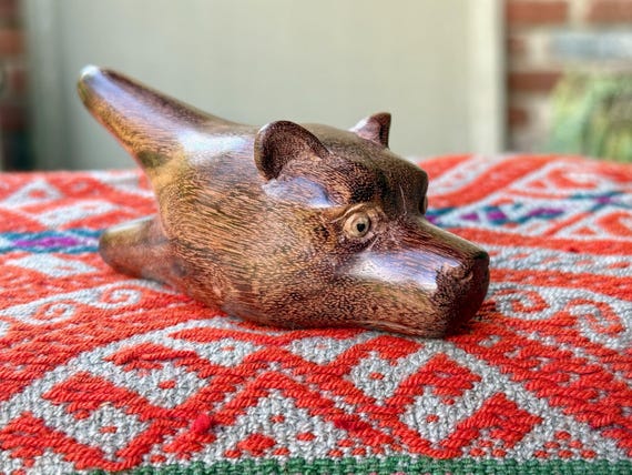 Bear Kuripe, Traditional Shamanic Applicator Pipe, Hand Carved from Dark Tamarind Wood