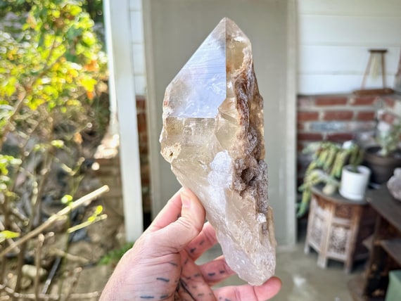 Smoky Lemurian Quartz with Golden Rutile & Lodolite Inclusion, 2.1 Kilo, Rare Find, Minas Gerais, Brazil X295