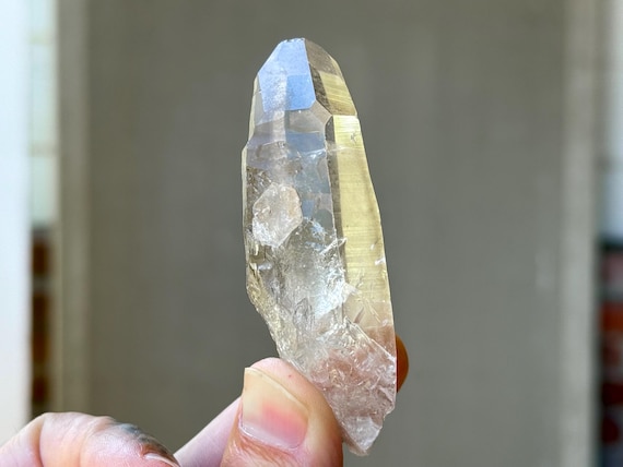 Lightning Strike Lemurian Quartz, Time Links & Mild Citrine Inclusion, 58g, Rare Find, Goias, Brazil T535