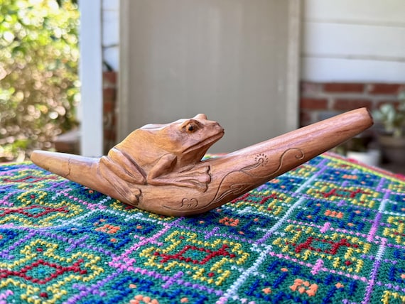 Tepi Pipe with Frog, MINOR SCRATCH & DENT, Traditional Shamanic Applicator Pipe, Hand Carved from Tropical Wood