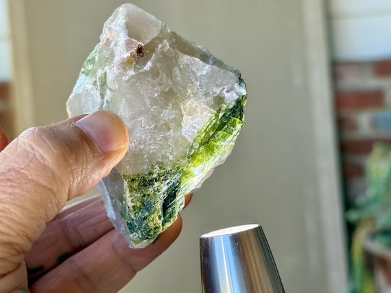 Green Tourmaline Quartz, Aricanga Mine, 228g, Old Find, Heart Chakra, Minas Gerais, Brazil W325