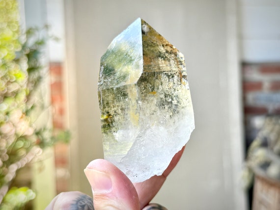 Green Chlorite Phantom Quartz, Water Clear, 253g, Heart Healer Crystal, Nature Spirits, Minas Gerais, Brazil W115
