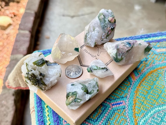 Green & Watermelon Tourmaline Quartz Lot, 6 Pcs, Unicorn Stone, Coronel Murta, Minas Gerais, Brazil WS209