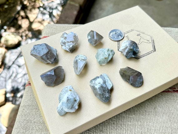 Indicolite Quartz Lot, 10 pieces, Blue Tourmaline in Double Terminated Quartz, Old Find, Third Eye Chakra, Afghanistan R014