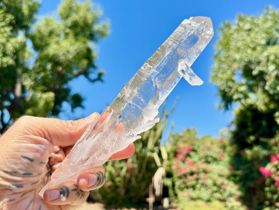 9.5" Diamantina Laser Quartz with Penetrator, Water Clear, 490g, New Find, Highest Quality, Minas Gerais, Brazil W491