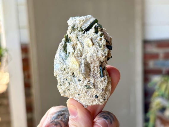 Feldspar with Green Tourmaline, Aricanga Mine, 123g, Heart Chakra Crystal, Self-Awareness & Empowerment, Minas Gerais, Brazil W736