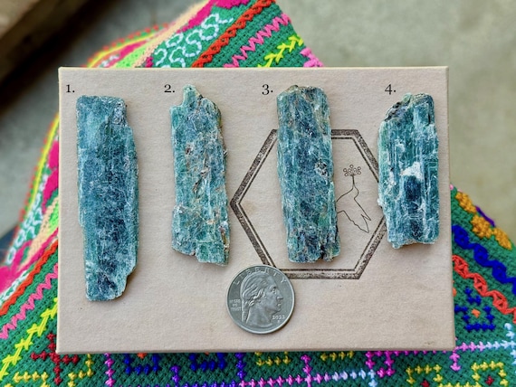 Ocean Kyanite, Choose ONE of Four, Natural Blue-Green Kyanite Crystals, Heart & Throat Chakra Connection, Tanzania T622