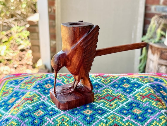 Hummingbird Pipe, Hand Carved Wooden Tobacco Pipe for Shamanic Ceremony, Handmade in Pucallpa, Peru