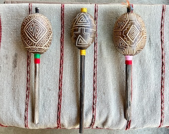 Shipibo Gourd Rattle from the Peruvian Amazon, Traditional Shaman Rattle for Plant Medicine Ceremony, Made In Iquitos, Peru