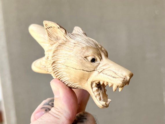 Wolf Kuripe, Traditional Shamanic Applicator Pipe, Hand Carved from a Single Block of Crocodile Wood