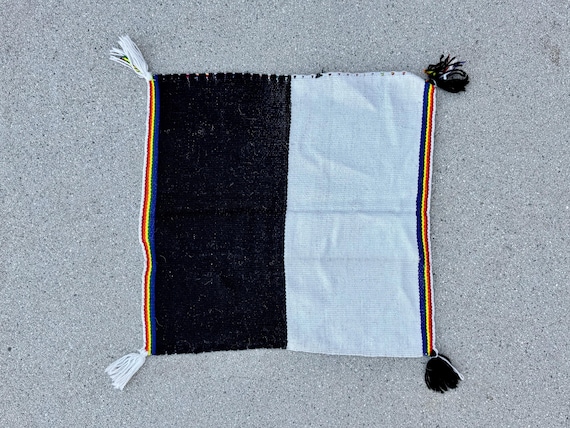 Andean Manta Cloth with Rainbow Border, 15.5"x 16.5", Handwoven Traditional Mestana Altar Cloth for Shamanic Plant Medicine Ceremony