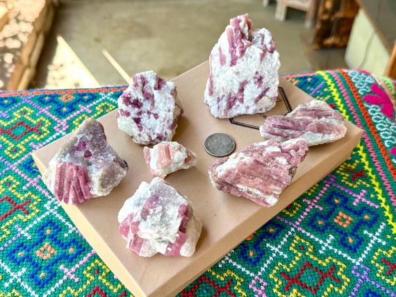 Pink Tourmaline & Albite Lot, Unicorn Stone, 7 pcs (778g), Solar Plexus and Heart Chakra, Minas Gerais, Brazil WS244