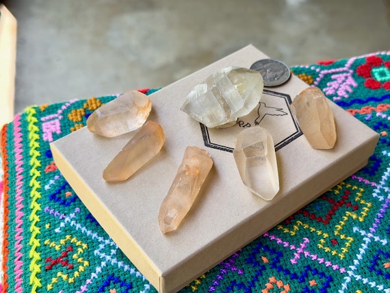 Tangerine Lemurian Quartz Lot, 6 pcs, Empowerment & Manifestation, Serra do Cabral, Minas Gerais, Brazil A854