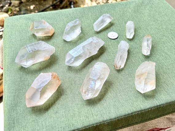Lemurian Quartz Lot, Tangerine & Clear Crystals, 11 Pieces (981g), Old Stock, Serra do Cabral, Minas Gerais, Brazil WS170