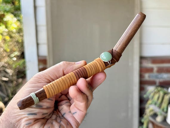 Tepi Pipe with Aventurine, Traditional Shamanic Applicator Pipe, Handcrafted from Native Tropical Hardwood