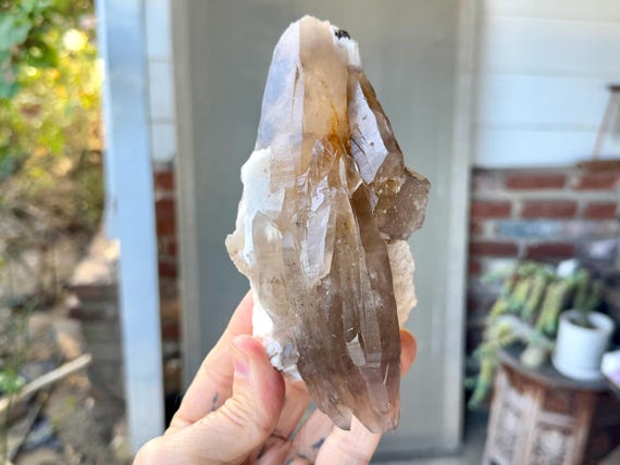 Citrine Cluster with Feldspar, Natural Tessin Habit Formation, 566g, Conselheiro Pena, Minas Gerais, Brazil W712