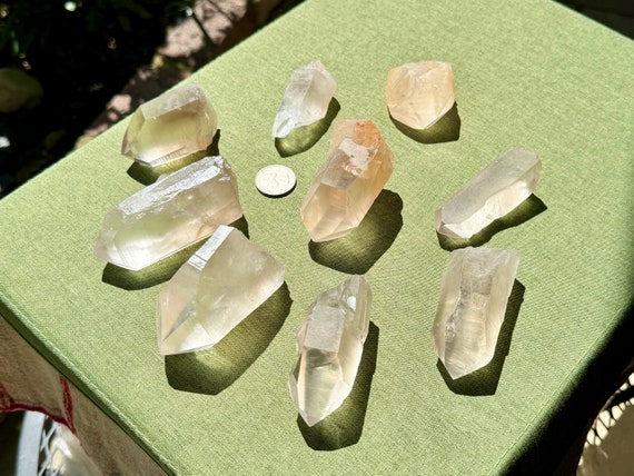 Lemurian Quartz Lot - Tangerine, Smoky & Clear Crystals, 9 Pieces (1 Kilo), Old Find, Minas Gerais, Brazil WS135