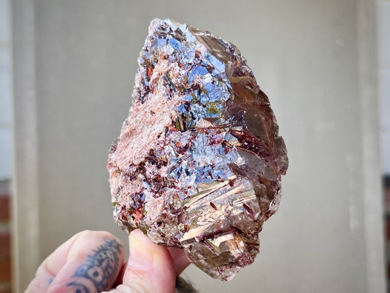Growth Interference Smoky Quartz with Red Epidote (Piemontite) Inclusions, 426g, New Find, Rare GIQ Crystal, Minas Gerais, Brazil X671