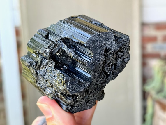 Black Tourmaline, Natural & Self-Standing, 275g, Brown and Green Tourmaline Inclusions, Aracuai, Minas Gerais, Brazil W675