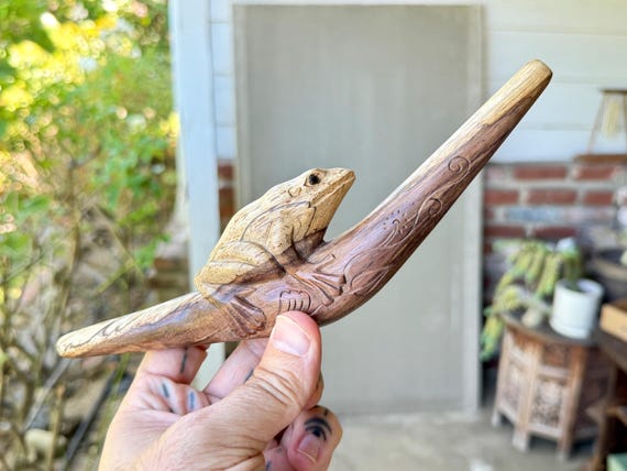 Frog Totem Tepi Pipe, Solid Wood Tepi, Hand Carved from a Single Block of Two-Tone Wood, Traditional Shamanic Applicator Pipe