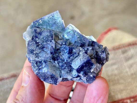 Bicolor Purple and Blue Fluorite Cluster from Nigeria, 144g, UV Reactive with Color Change Properties R980