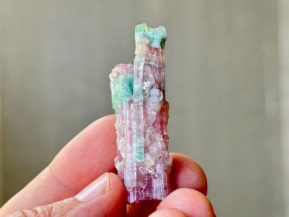 Bicolor Tourmaline, Pink with Blue Caps, 15g, Cotton Candy Tourmaline, Laghman Mine, Afghanistan R089