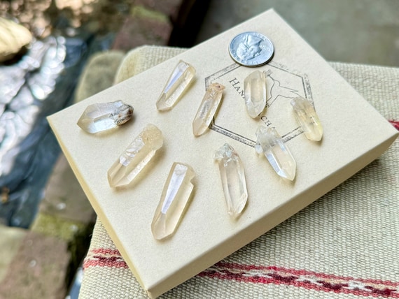 Golden Healer Lemurian Quartz Lot, 9 Pieces, New Find, Crown Chakra, Serra do Cabral, Minas Gerais, Brazil R015