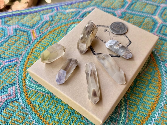 Lodolite Phantom Quartz Lot, 6 Pcs, Layered White Kaolinite Inclusions, Corinto, Minas Gerais, Brazil S810