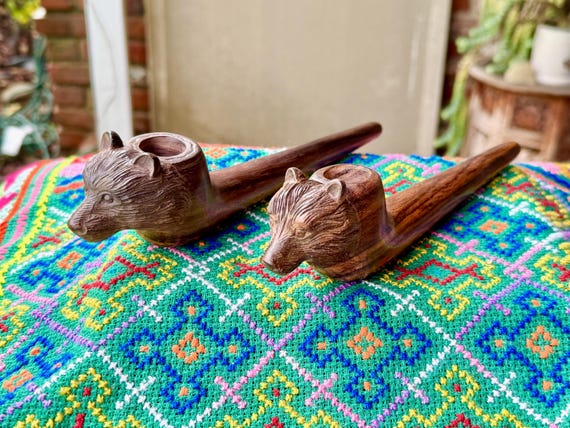 Bear Pipe, Traditional Wooden Tobacco Pipe for Shamanic Ceremony, Hand Carved from Dark Tropical Hardwood