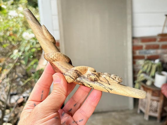 Serpent Tepi Pipe, Solid Wood Snake Tepi, Hand Carved from a Single Piece of Two-Tone Hardwood, Traditional Shamanic Applicator Pipe