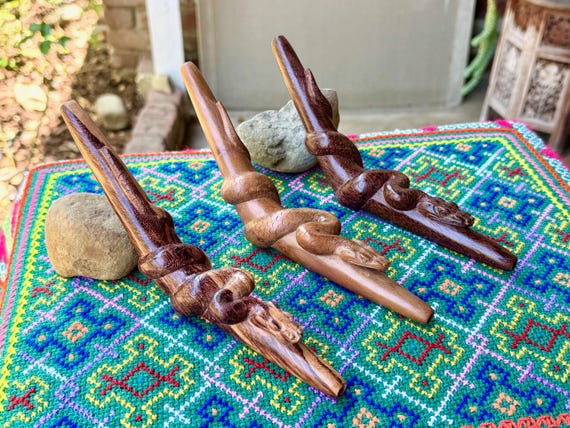 Serpent Tepi Pipe, Traditional Shamanic Applicator, Choose ONE of Three, Handcrafted Wooden Snake Tepi