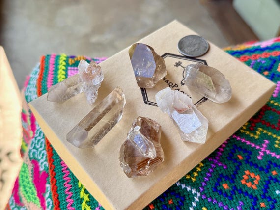 Smoky & Clear Quartz Lot, 6 ps, Root Chakra, Crystals for Grid or Jewelry, Minas Gerais, Brazil A407