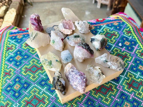 Unicorn Stone Quartz Lot, Citrine, Green & Pink Tourmaline and Lepidolite 15 Pcs, Coronel Murta, Minas Gerais, Brazil WS229
