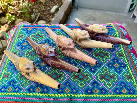 Frog Tepi Pipe, Traditional Single Block Shamanic Applicator, Hand Carved from Solid Tropical Hardwood, Choose ONE of Five