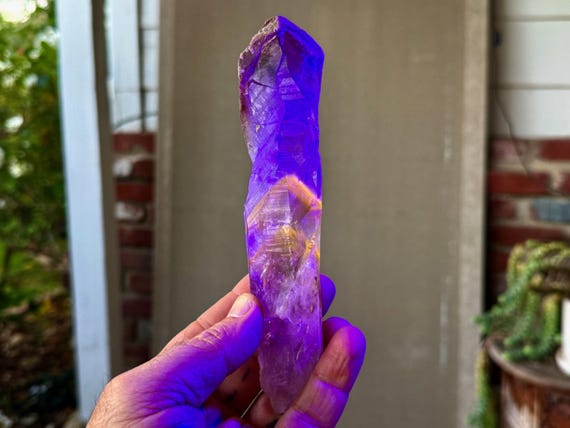 Powellite Phantom Root Quartz with Amethyst, Natural & UV Reactive, 272g, New Find, Raw and Unpolished, Bahia, Brazil V346