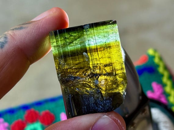 Multicolor Tourmaline, Banded Yellow, Brown, Blue & Green Colors, 38g, New Find, Coronel Murta, Minas Gerais, Brazil T767