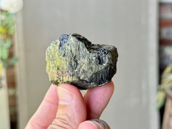 Green Tourmaline with Black Core & Cat's Eye Iridescence, 106g, New Find, Conselheiro Pena, Minas Gerais, Brazil R175