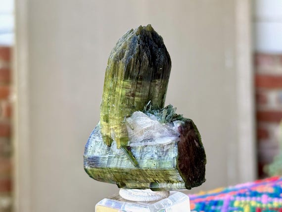 Bicolor Tourmaline, Green with Pink Core, Twin Formation, 153g, Watermelon Tourmaline, KCSD Mine, Mesa Grande, San Diego, California W368