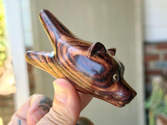 Bear Kuripe, Traditional Shamanic Applicator Pipe, Hand Carved from Natural Tamarind Wood