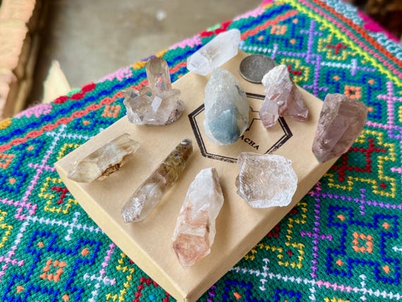Brazilian Quartz Mixed Lot, 9 Pcs, Lemurian, Blue Tourmaline & Ice Quartz, Pink Lithium, Red Amphibole and Smoky Quartz WS240