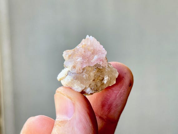Crystallized Rose Quartz on Golden Citrine and Mica, 13g, Rare Canga Rosa, Heart Chakra, Love and Sensuality, Piaui, Brazil S008
