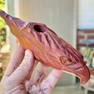 Eagle Totem Pipe, Hand-Carved Palo Sangre Wood Tobacco Pipe for Shamanic Ceremony, Made in Pucallpa, Peru by Artist Betson Macawashi