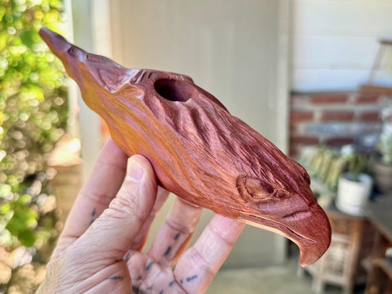 Eagle Totem Pipe, Hand-Carved Palo Sangre Wood Tobacco Pipe for Shamanic Ceremony, Made in Pucallpa, Peru by Artist Betson Macawashi