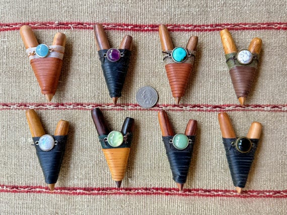 Kuripe with Gemstone & Leather Wrapping, Your Choice of 8 Different Styles, Solid Wood, Handcrafted Shamanic Self-Applicator Pipe